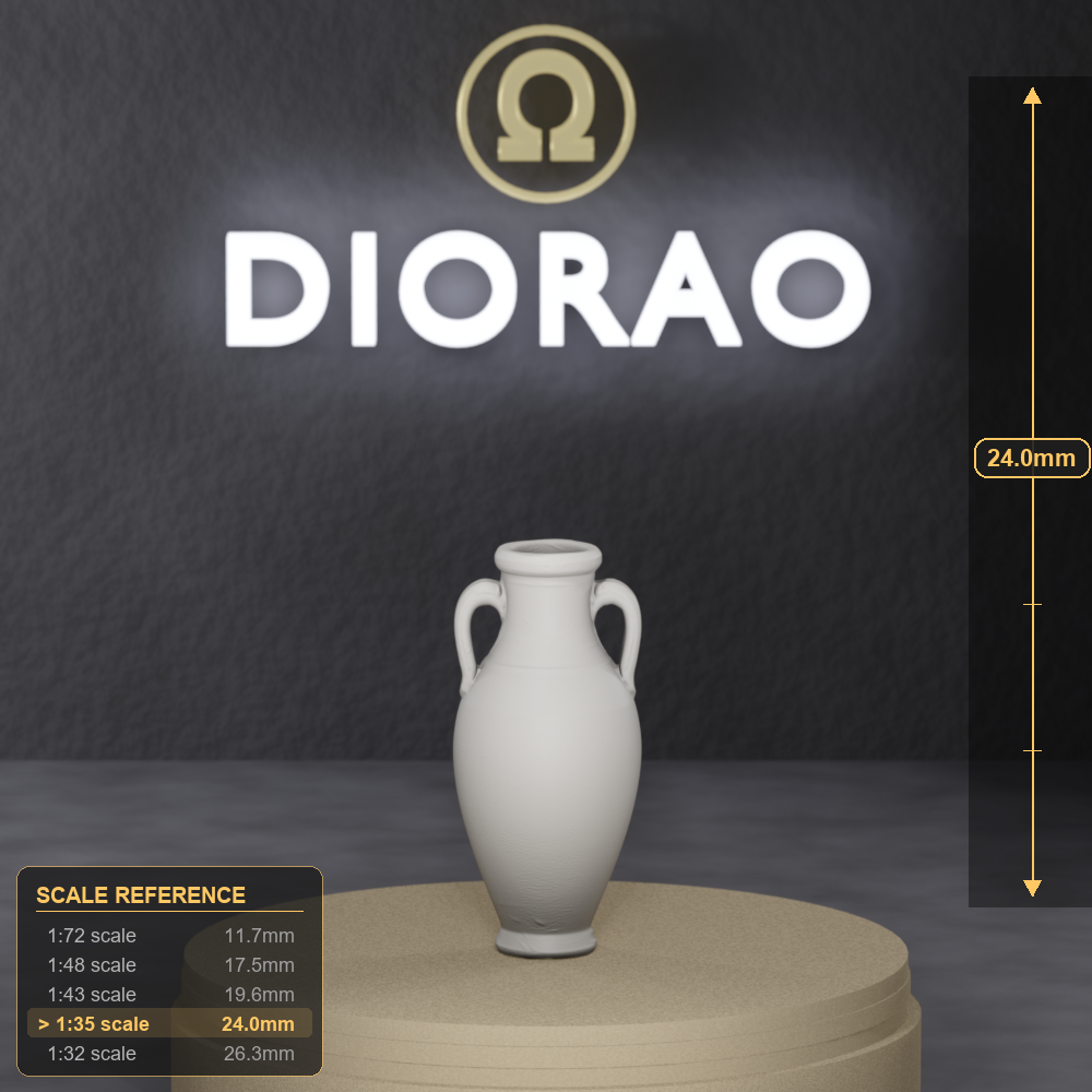 Amphora by Door - tall Roman storage amphora standing by an entrance, 1:35 scale grey resin miniature. - size reference with ruler.