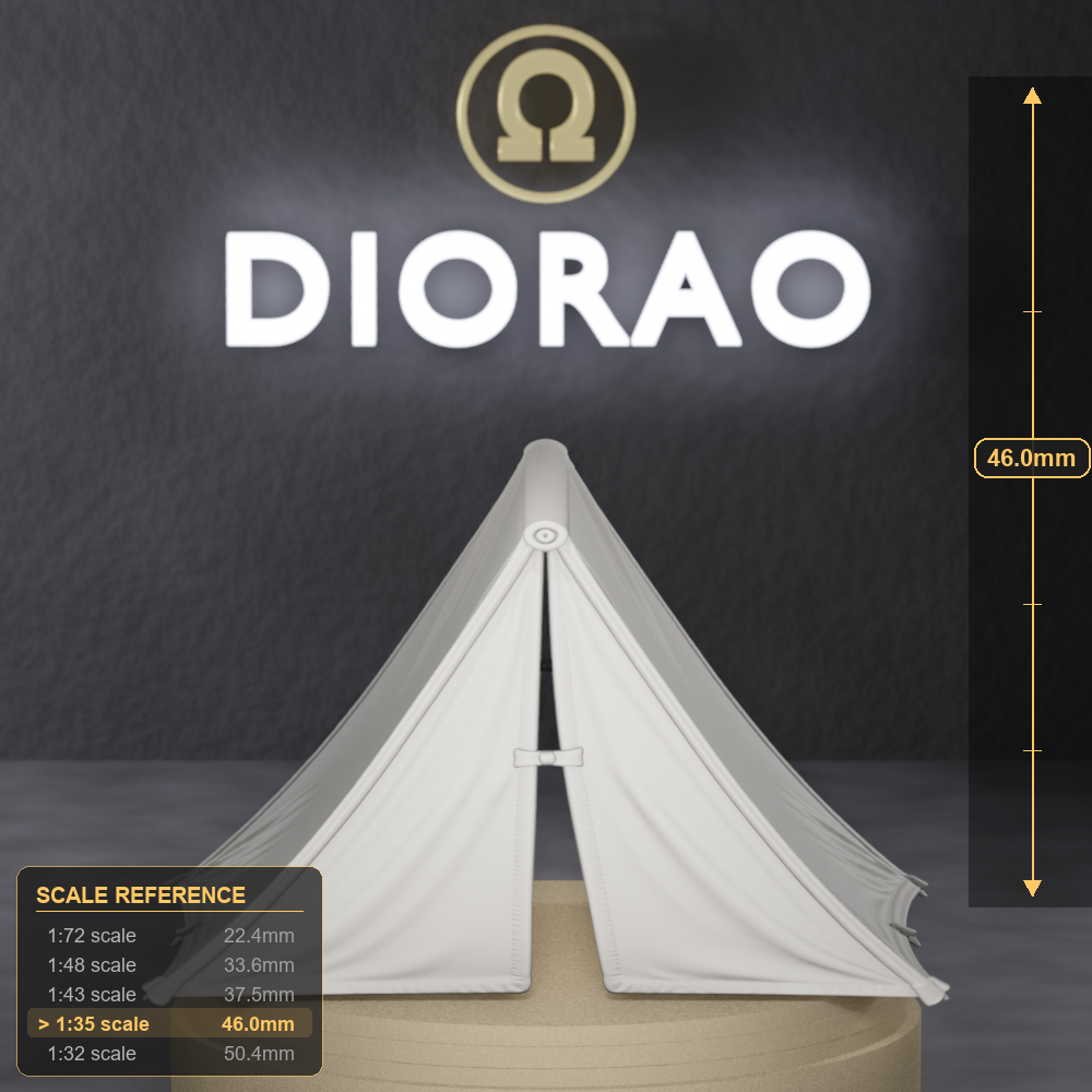 Canvas A Frame Tent - Civil War canvas A-frame wedge tent, 1:35 scale grey resin miniature. - size reference with ruler.