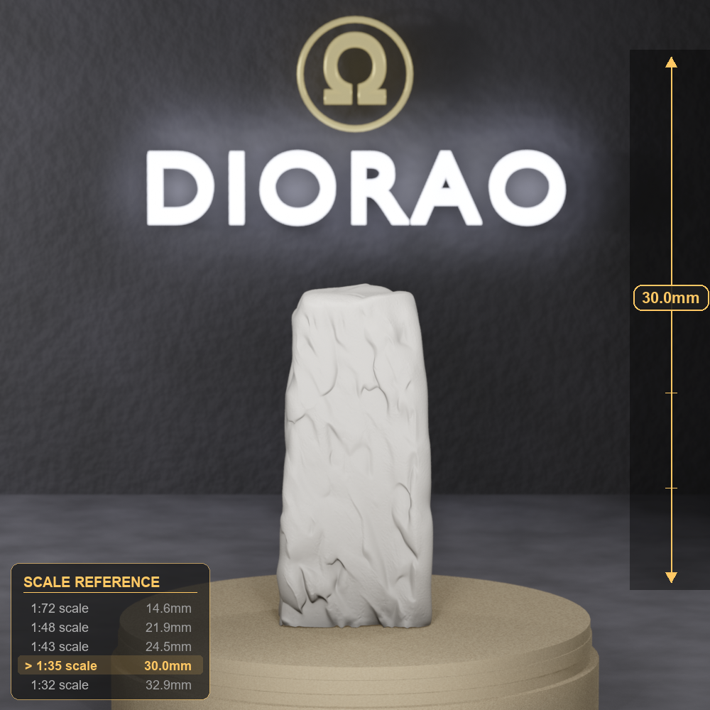 Laconian Boundary Stone - Spartan horos boundary marker with incised Greek lettering, 1:35 scale grey resin miniature. - size reference with ruler.