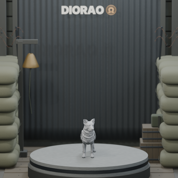 Messenger Dog With Satchel — actual STL on the DIORAO display stage, consistent physical scale. Scenery not included.