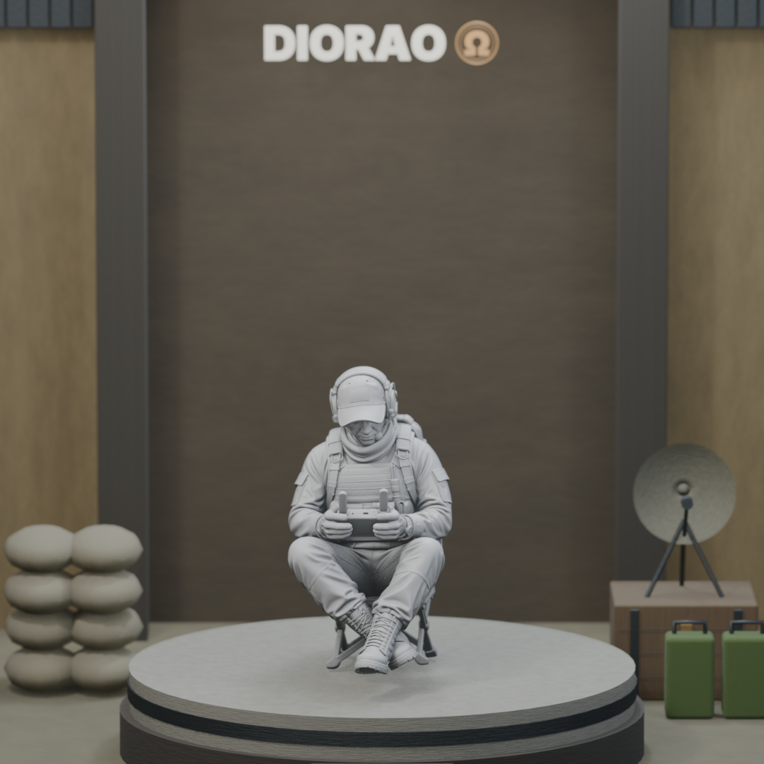 Seated Drone Controller — actual STL on the DIORAO display stage, consistent physical scale. Scenery not included.