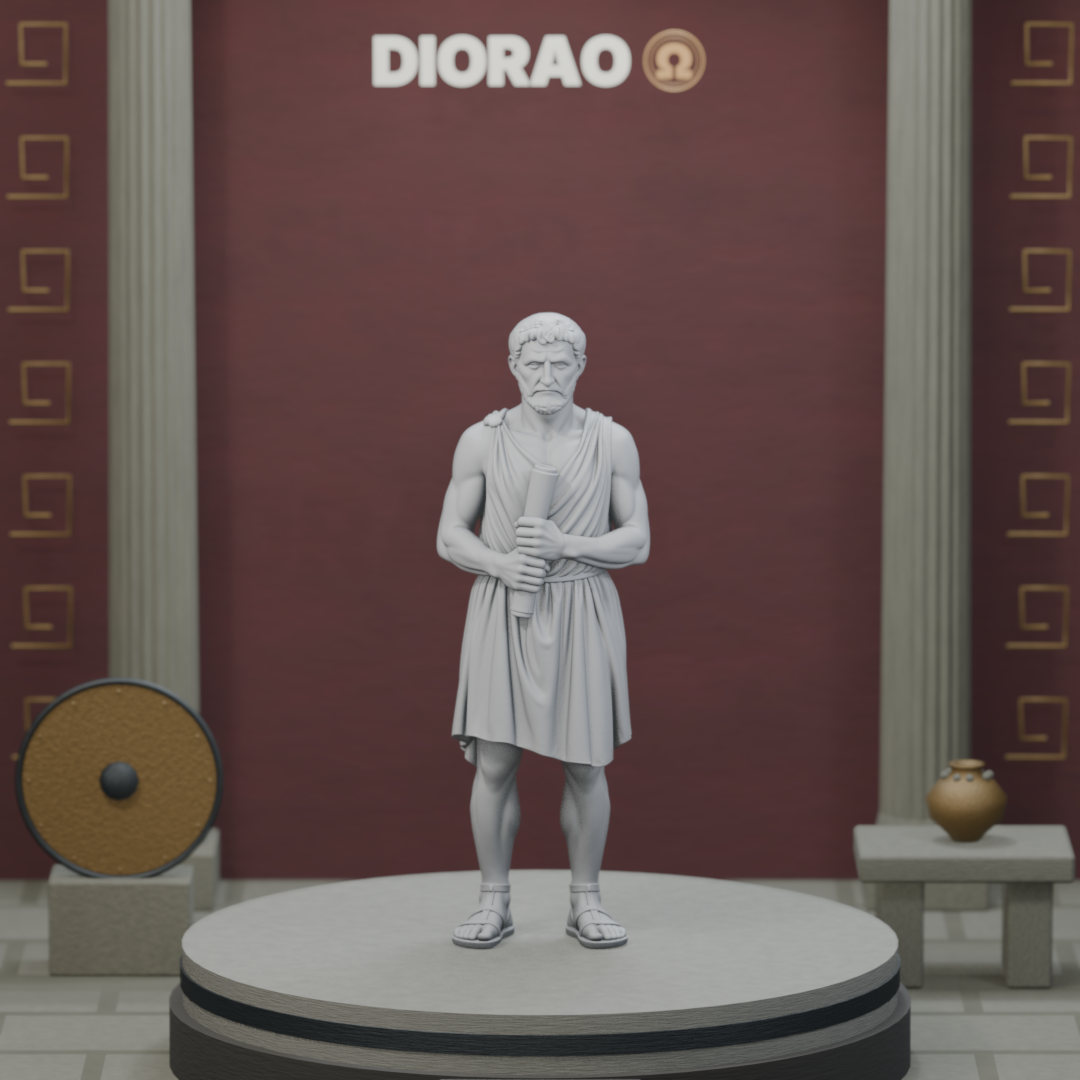 Perioikoi Petition Bearer — actual STL on the DIORAO display stage, consistent physical scale. Scenery not included.
