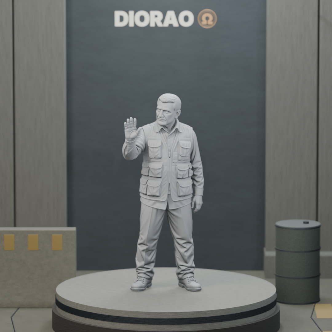 Interpreter In Patrol Vest — actual STL on the DIORAO display stage, consistent physical scale. Scenery not included.