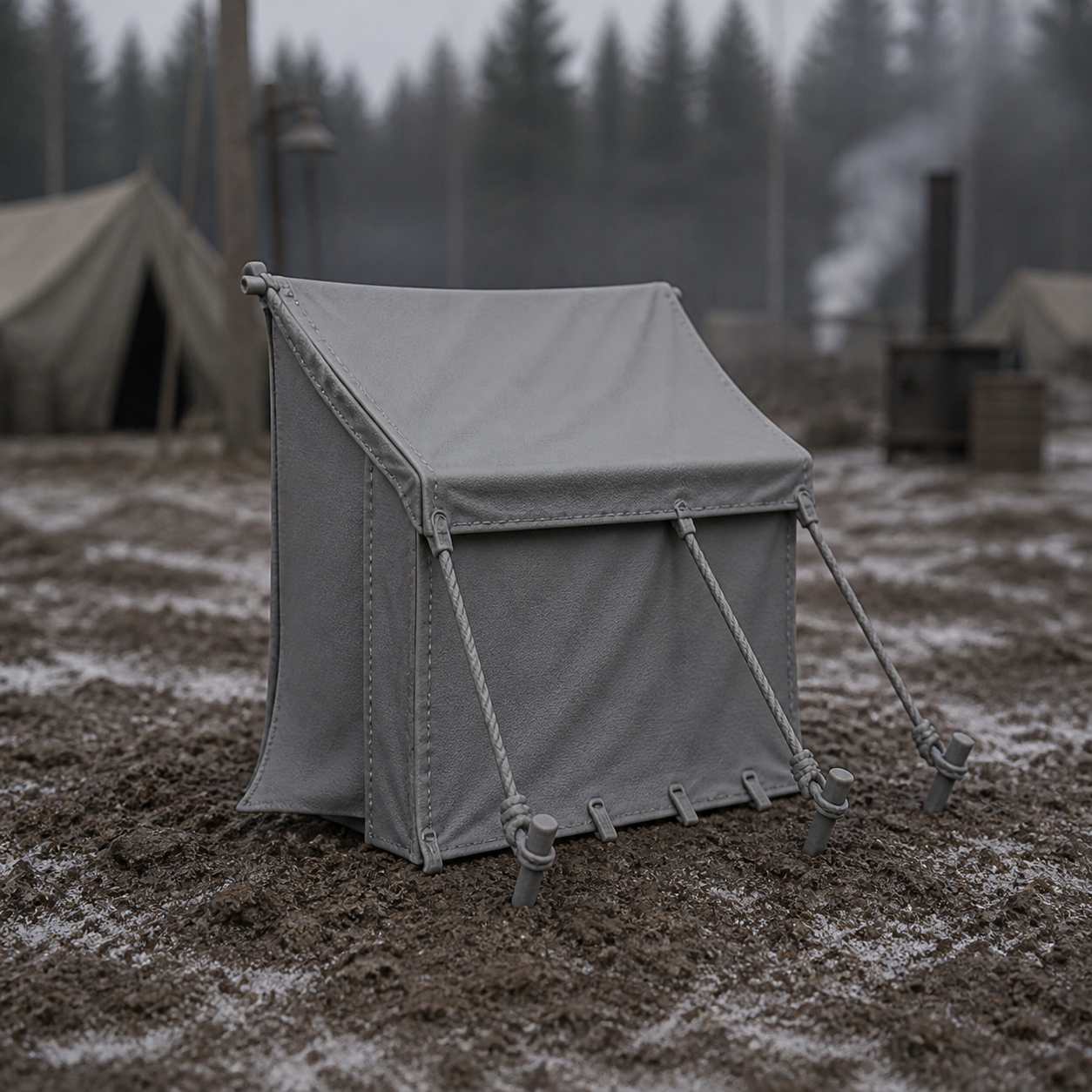 Canvas Command Tent Section - WWII Soviet canvas command tent fragment, 1:35 scale grey resin miniature.