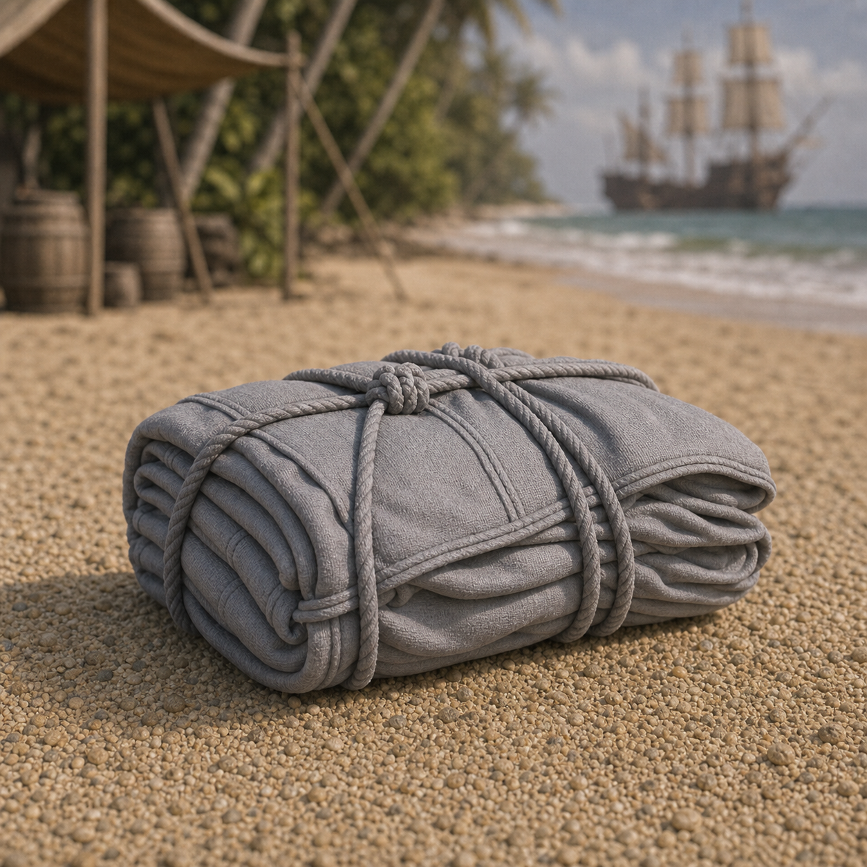 Canvas Sail Bundle - 1492 Spanish caravel canvas sail bundled and tied, 1:35 scale grey resin miniature.