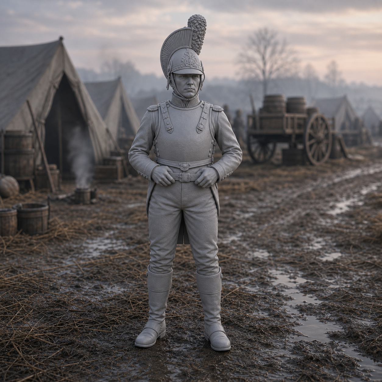 Cuirassier Trooper In Breastplate - Napoleonic French cuirassier in breastplate and crested helmet, 1:35 scale grey resin miniature.