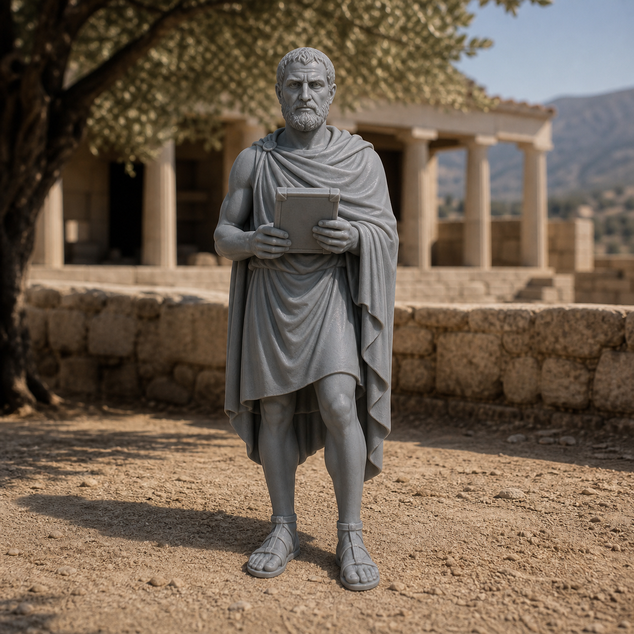 Ephor With Wax Tablet - Spartan ephor in himation holding a wax tablet, 1:35 scale grey resin miniature.
