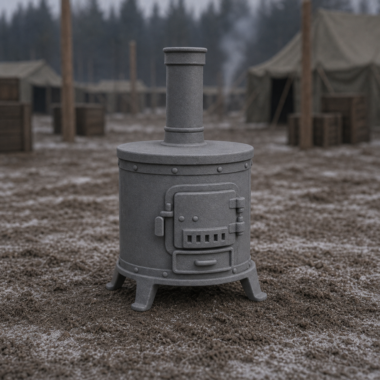 Field Stove - WWII Soviet small field stove with chimney, 1:35 scale grey resin miniature.