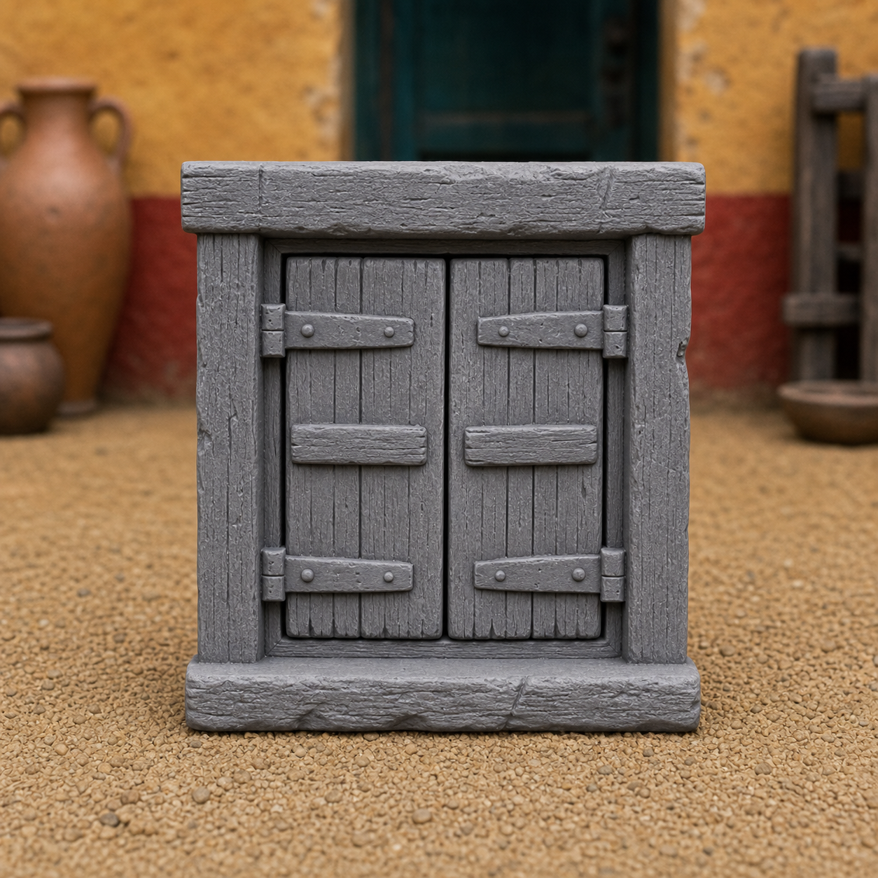 Shuttered Window - Roman window with hinged wooden shutters, 1:35 scale grey resin miniature.