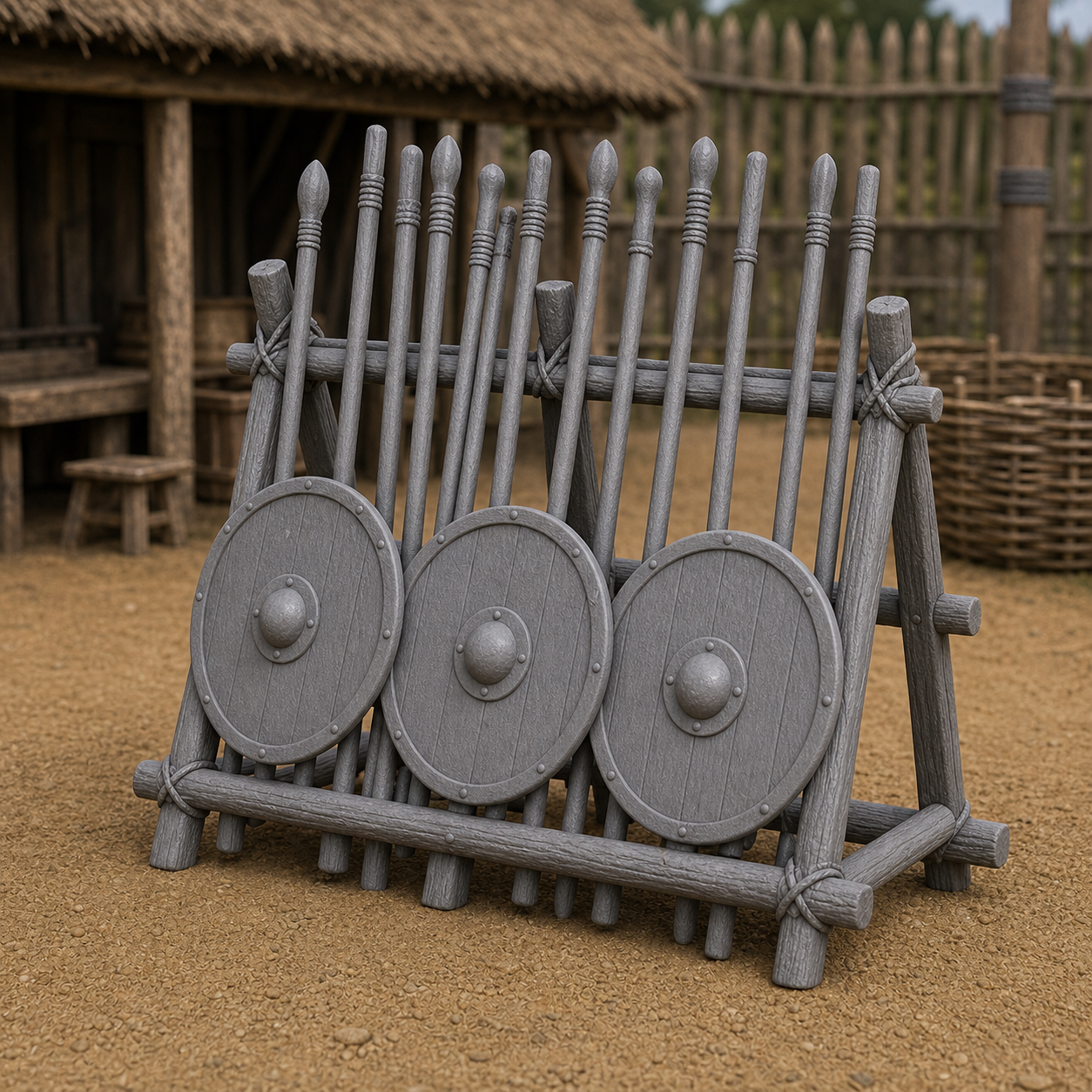Shield and Spear Rack - Anglo-Saxon weapons stand.