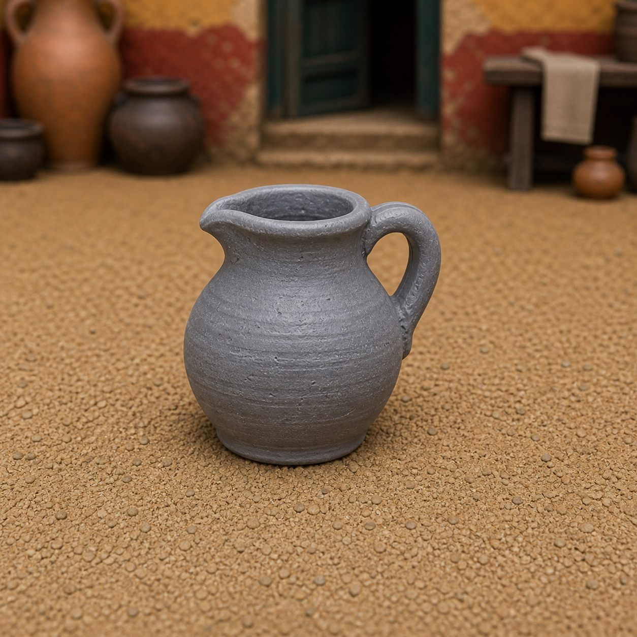 Small Water Jug — Roman handheld clay water jug, 1:35 scale grey resin miniature.