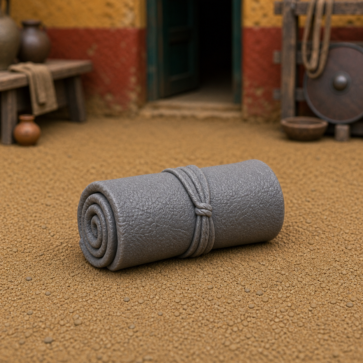 Rolled Leather Hide — Roman cured cowhide roll for workshop use, 1:35 scale grey resin miniature.