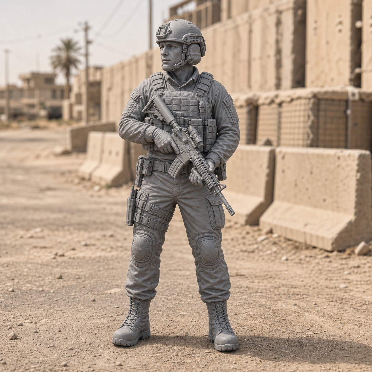 Rifleman At Low Ready - modern infantry rifleman at low ready position, 1:35 scale grey resin miniature.