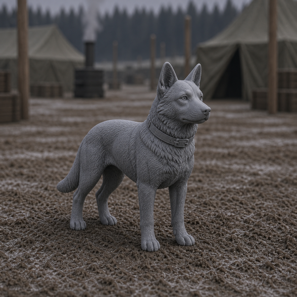 Soviet Guard Dog - WWII Soviet field-camp guard dog, 1:35 scale grey resin miniature.