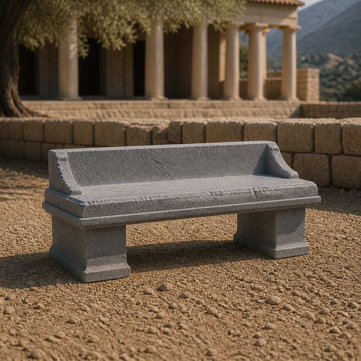 Stone Council Bench - Spartan Gerousia stone seating bench section, 1:35 scale grey resin miniature.