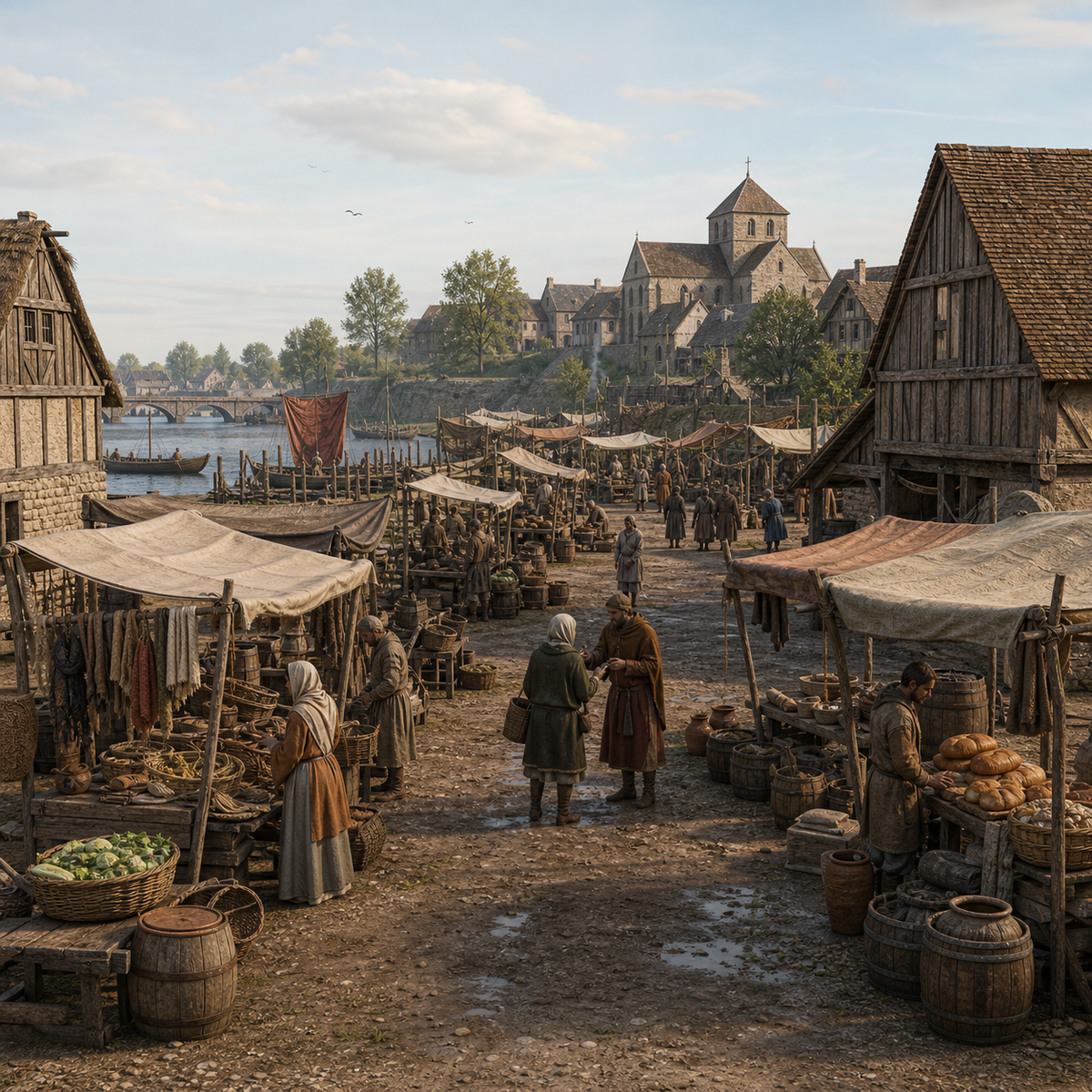 Early Medieval Paris Market diorama scene