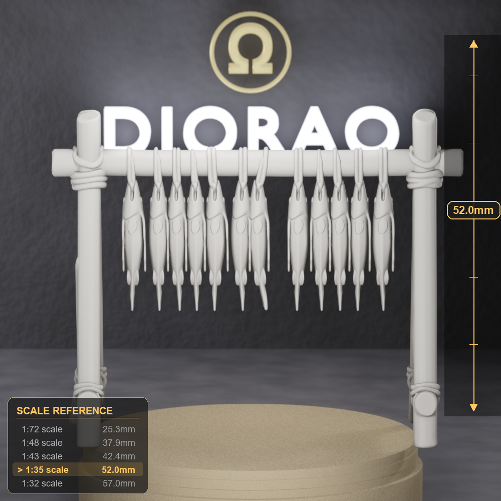 Fish Drying Rack - Viking fjord fishing village wooden rack. - size reference with ruler.