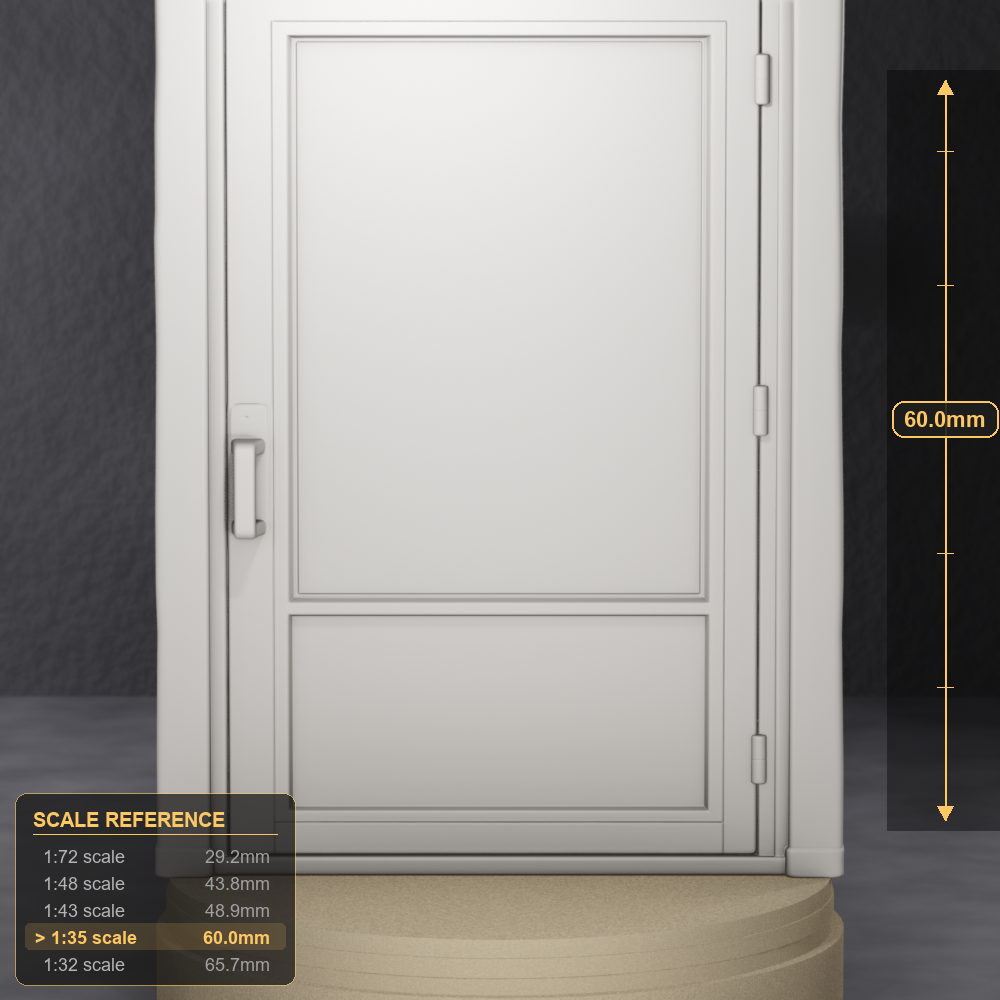 Frosted Glass Door Frame - Cold War Soviet office frosted glass door frame fragment, 1:35 scale grey resin miniature. - size reference with ruler.