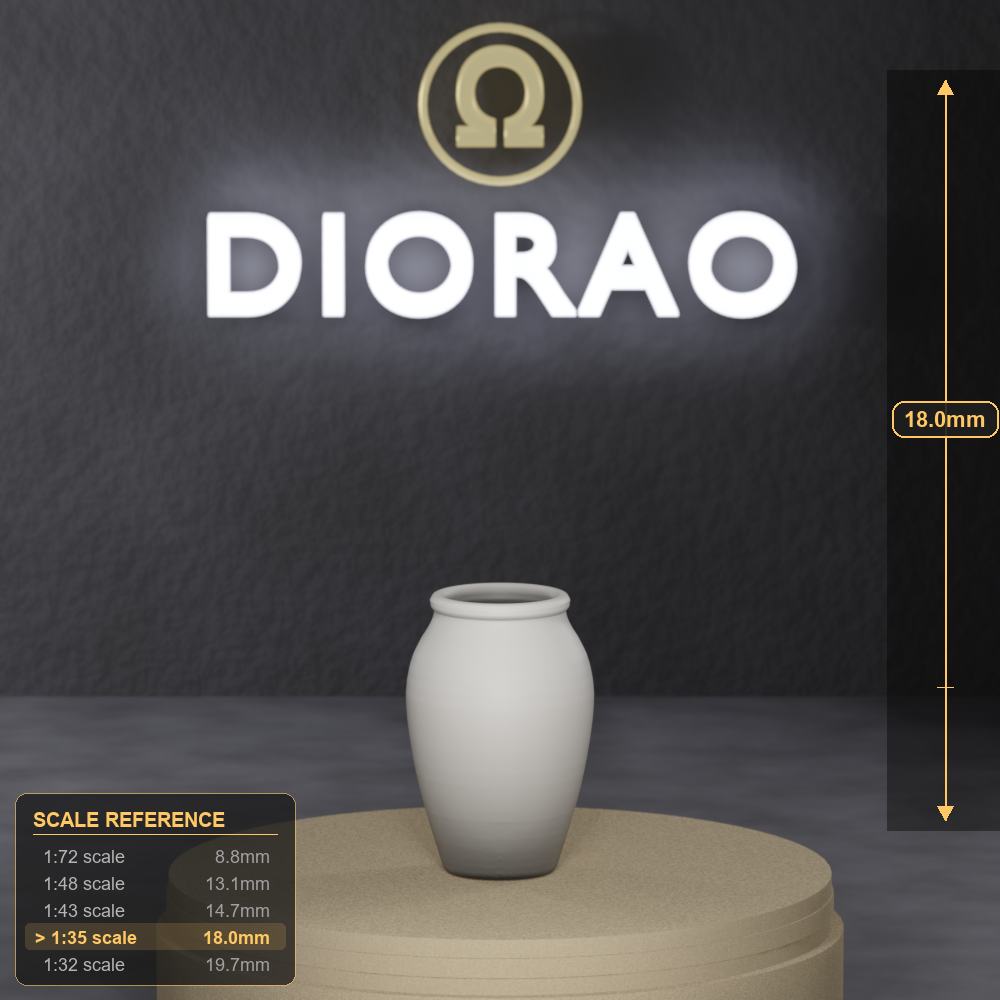 Large Storage Jar — Roman dolium ceramic storage vessel, 1:35 scale grey resin miniature. — size reference with ruler.