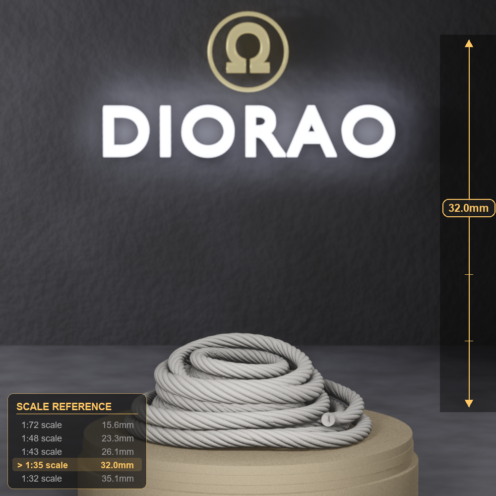 Rope Coil Pile - 1492 Spanish caravel rope coil pile, 1:35 scale grey resin miniature. - size reference with ruler.