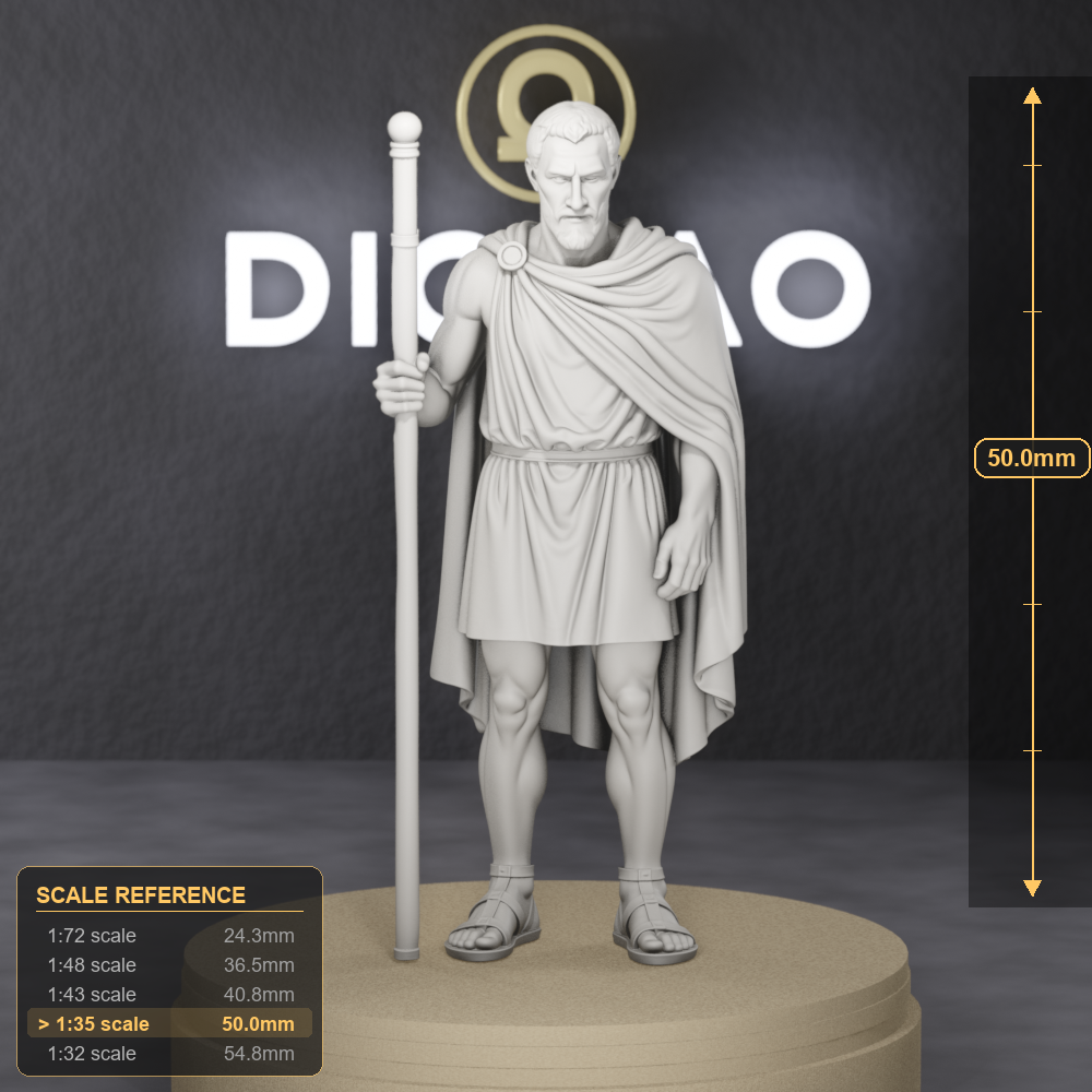 Spartan Herald With Staff - Spartan kerux herald with herald's staff, 1:35 scale grey resin miniature. - size reference with ruler.