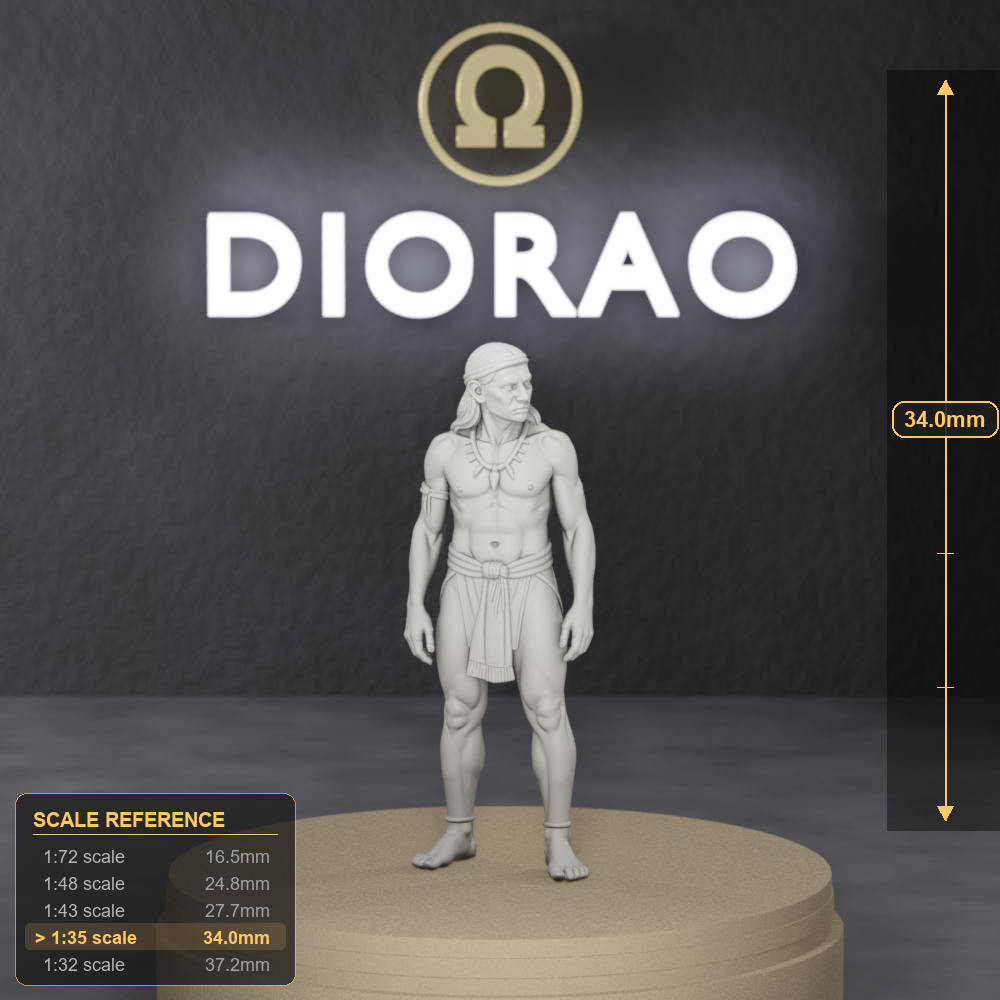 Taíno Observer Standing - 1492 Caribbean Taíno indigenous person standing observing, 1:35 scale grey resin miniature. - size reference with ruler.