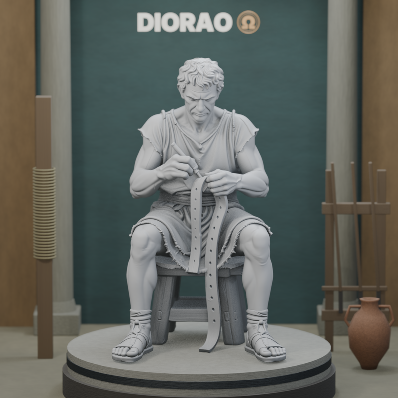 Leather Repair Worker — actual STL on DIORAO display stage, enlarged framing; stage not included.