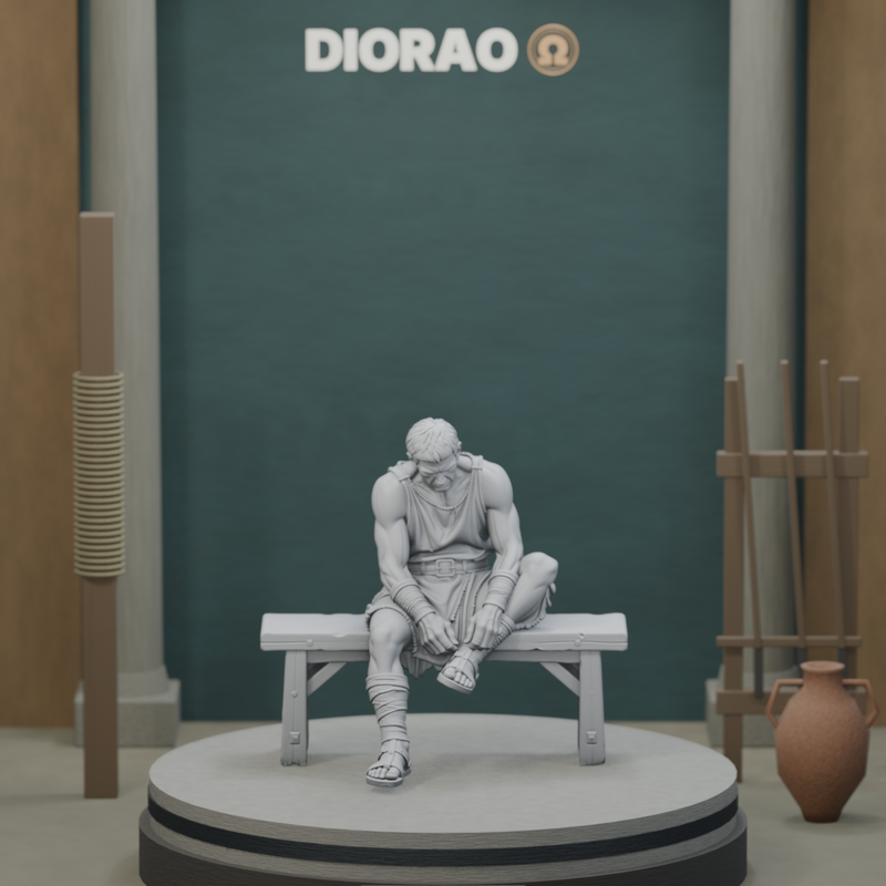 Seated Gladiator Trainee — actual STL on the DIORAO display stage, consistent physical scale. Scenery not included.