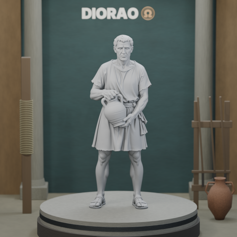 Water Carrier — actual STL on DIORAO display stage, enlarged framing; stage not included.