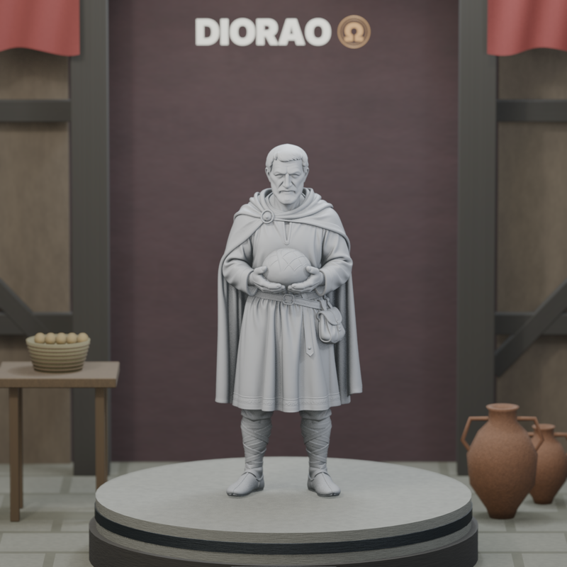 Market Bread Seller — actual STL on the DIORAO display stage, consistent physical scale. Scenery not included.