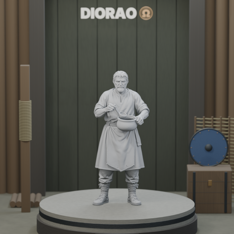 Barracks Cook - actual STL on the DIORAO display stage, consistent physical scale. Scenery not included.