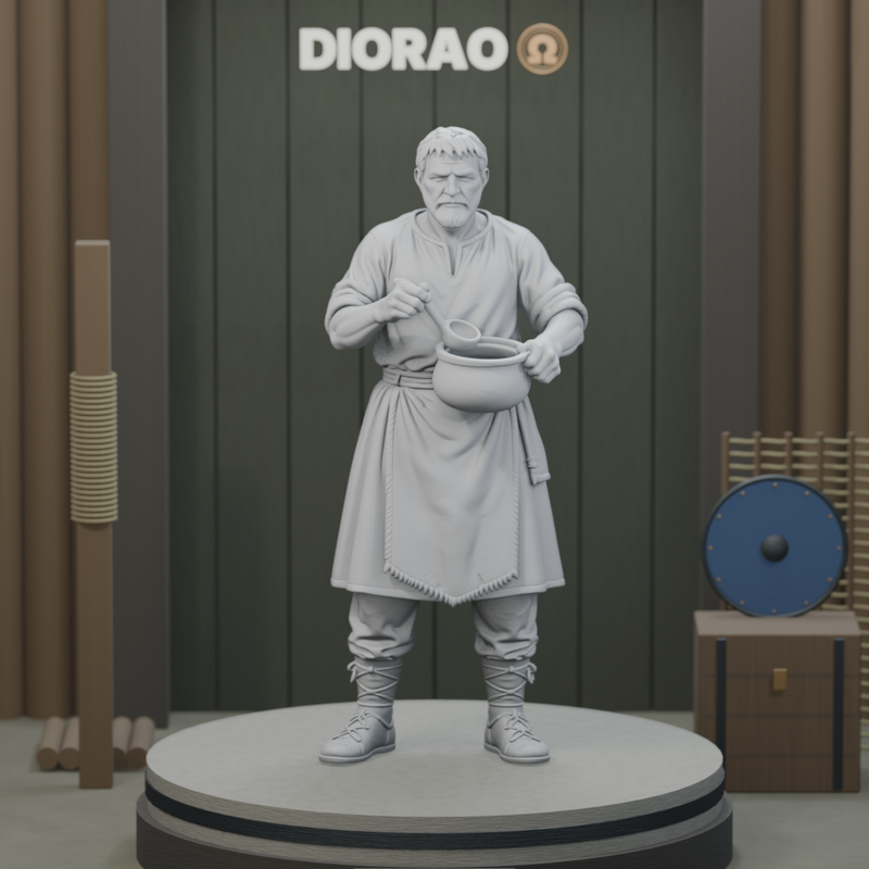 Barracks Cook — actual STL on DIORAO display stage, enlarged framing; stage not included.