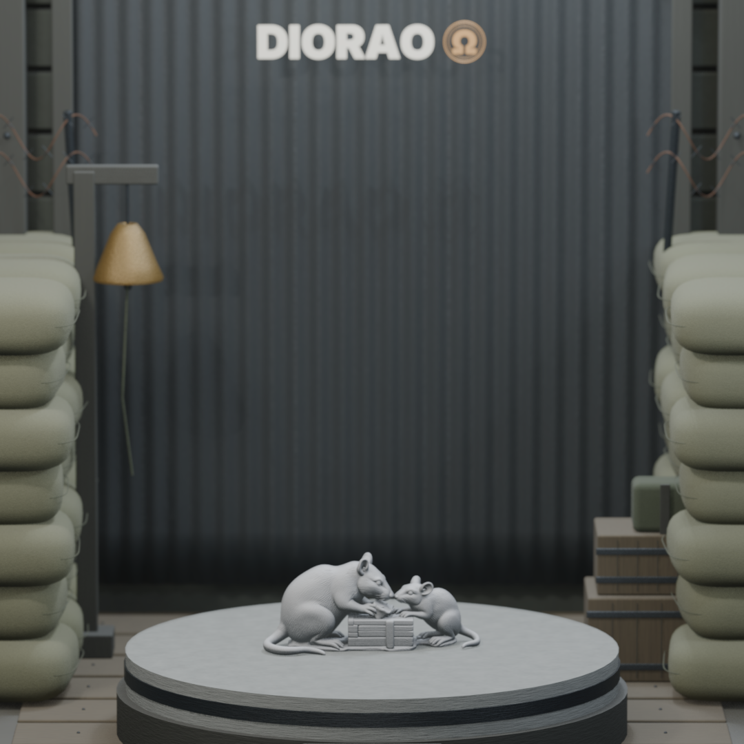 Trench Rat Pair — actual STL on the DIORAO display stage, consistent physical scale. Scenery not included.