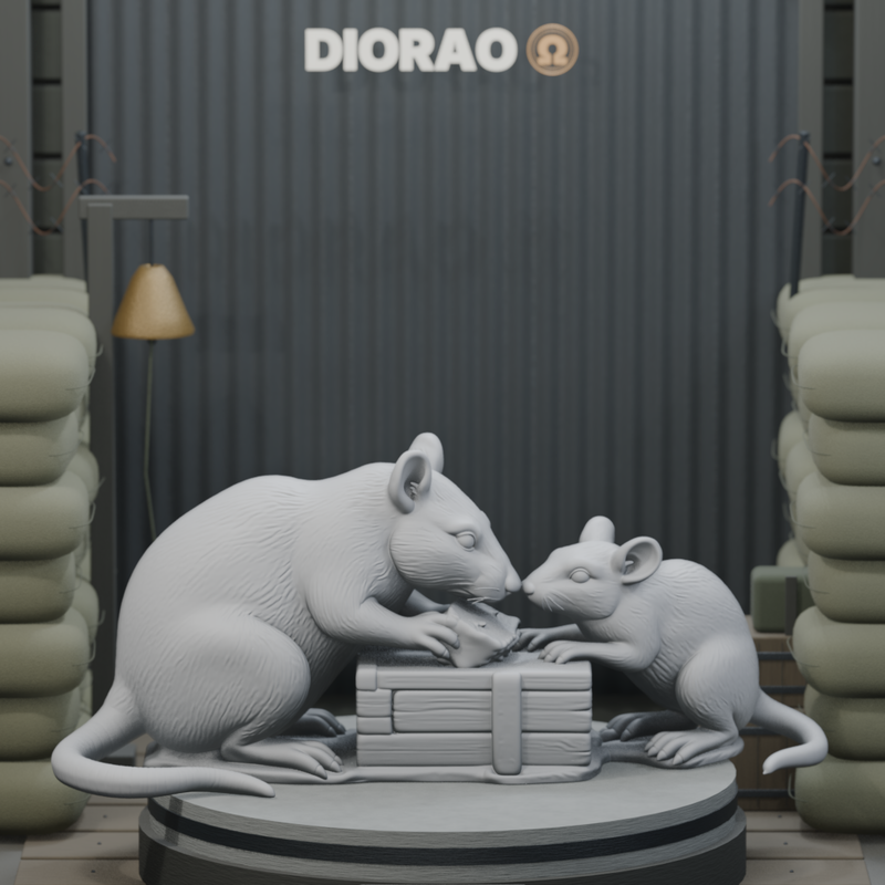 Trench Rat Pair — actual STL on DIORAO display stage, enlarged framing; stage not included.
