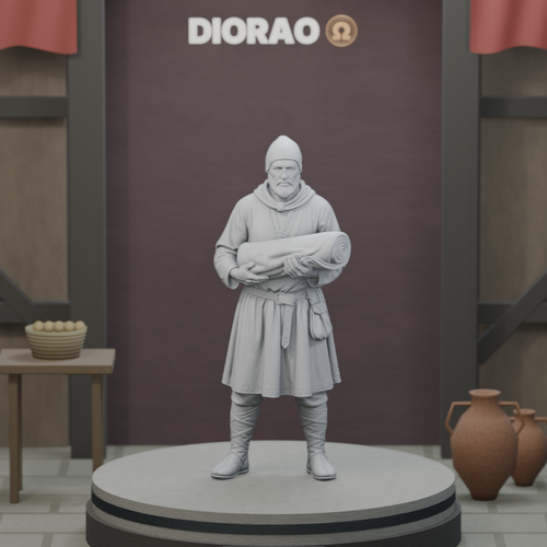 Cloth Vendor — actual STL on the DIORAO display stage, consistent physical scale. Scenery not included.