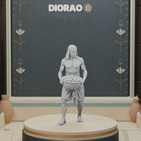 Linen Basket Worker — actual STL on the DIORAO stage, consistent physical display scale. Scenery not included.
