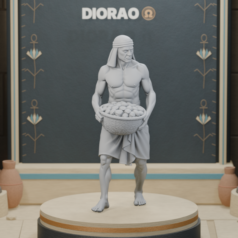 Linen Basket Worker — actual STL on DIORAO display stage, enlarged framing; stage not included.