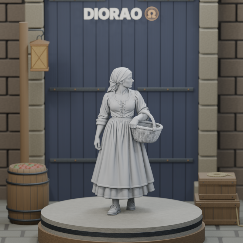 Market Woman With Basket - actual STL on the DIORAO display stage, consistent physical scale. Scenery not included.