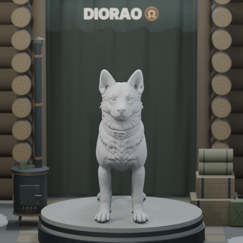 Soviet Guard Dog — actual STL on DIORAO display stage, enlarged framing; stage not included.