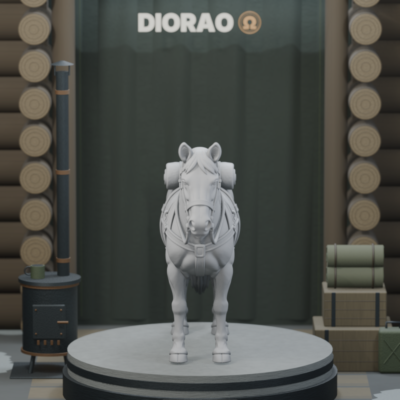 Pack Horse With Rolled Blanket — actual STL with adjusted presentation framing. Display stage not included.
