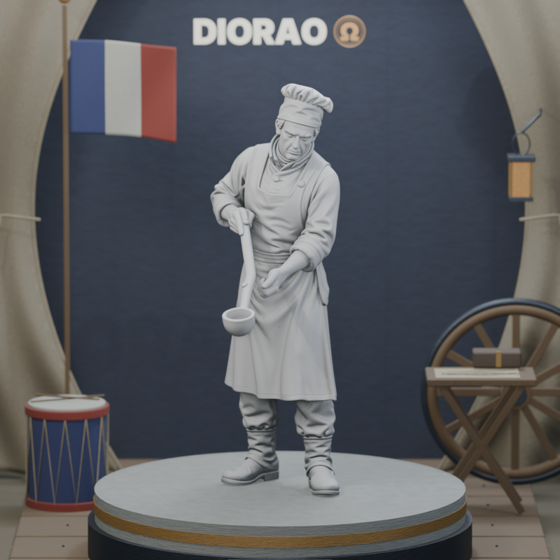 Camp Cook Stirring Ladle — actual STL on DIORAO display stage, enlarged framing; stage not included.