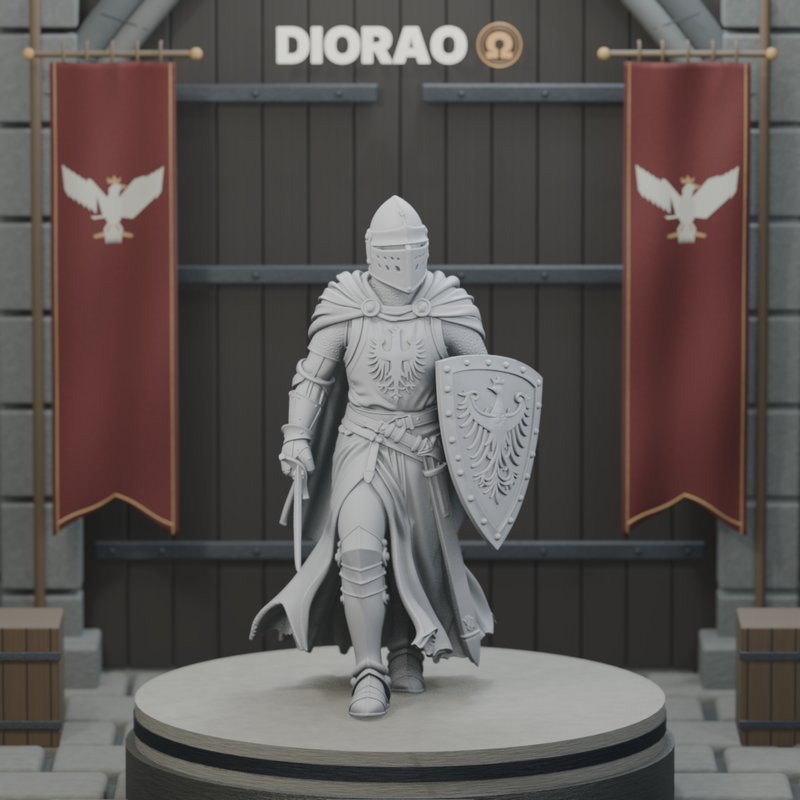 Polish Crown Knight Advancing — actual STL on DIORAO display stage, enlarged framing; stage not included.