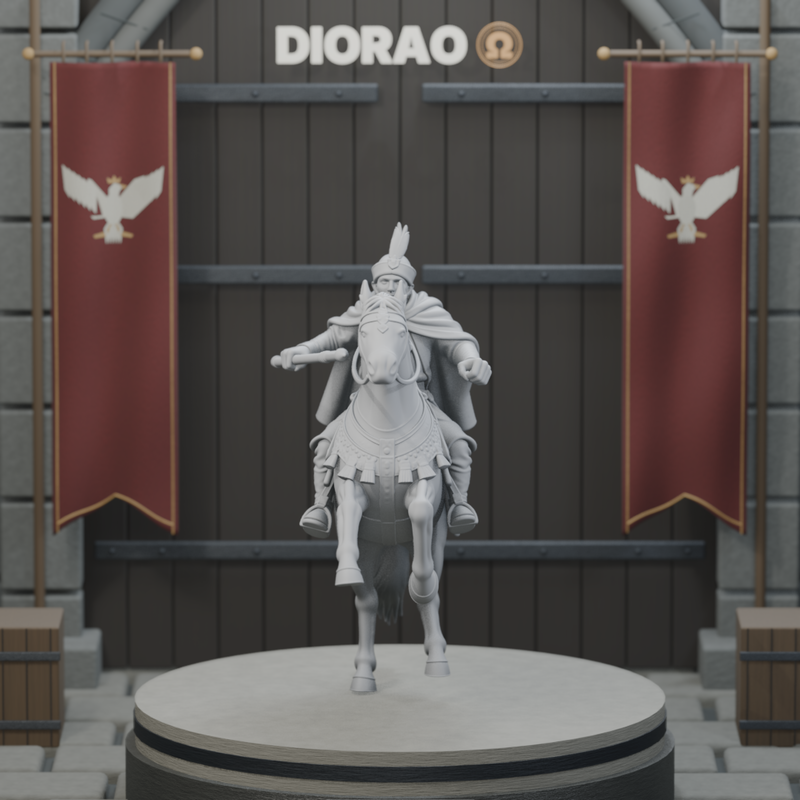 Lithuanian Light Cavalry Rider — actual STL on the DIORAO display stage, consistent physical scale. Scenery not included.