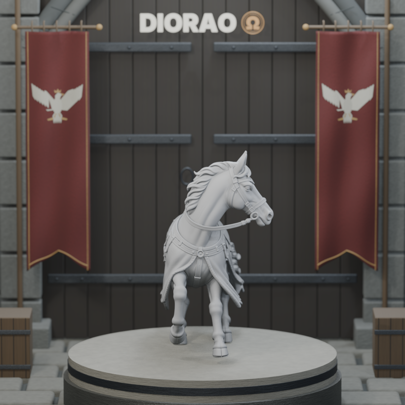 Loose Warhorse Reeling — actual STL with adjusted presentation framing. Display stage not included.