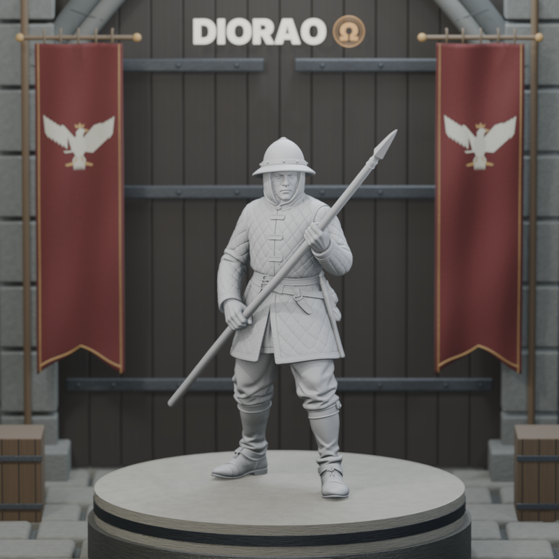 Bohemian Pike Infantryman — actual STL on the DIORAO display stage, consistent physical scale. Scenery not included.
