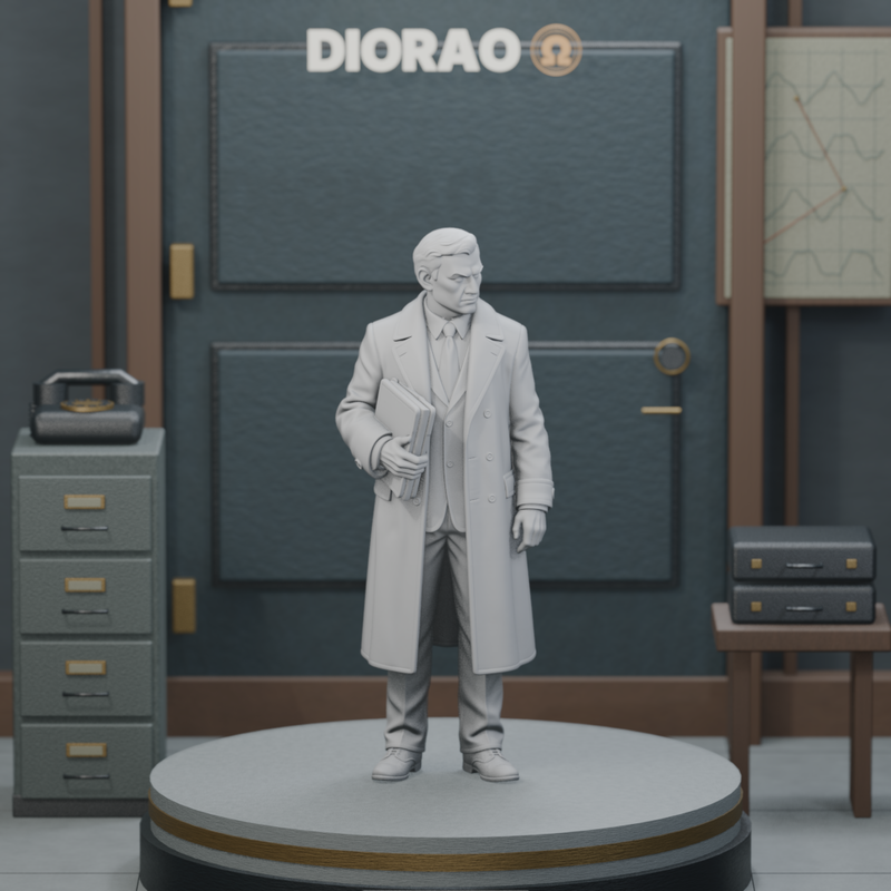 GRU Case Officer With Folder - actual STL on the DIORAO display stage, consistent physical scale. Scenery not included.