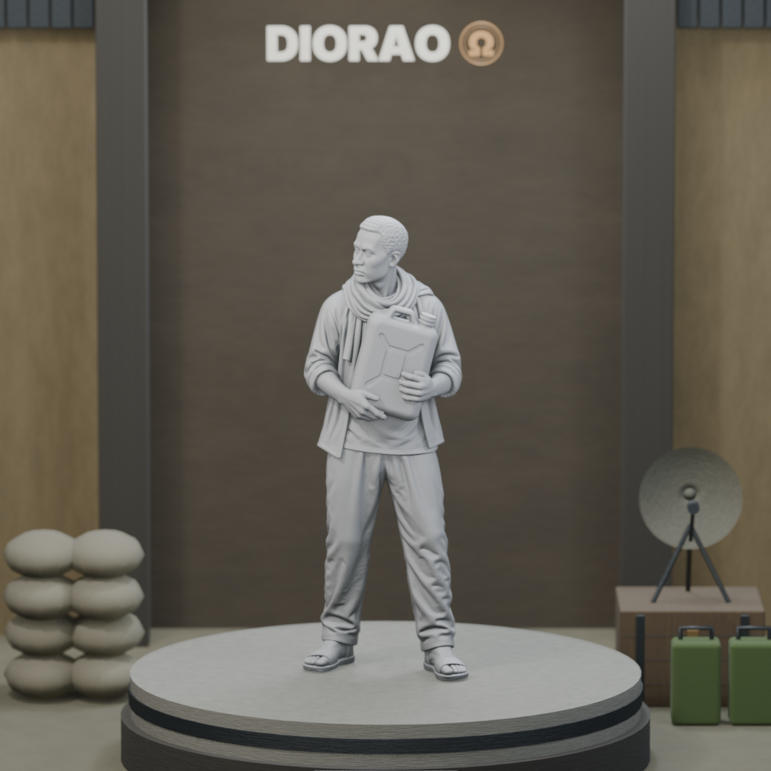 Civilian Water Carrier — actual STL on the DIORAO display stage, consistent physical scale. Scenery not included.