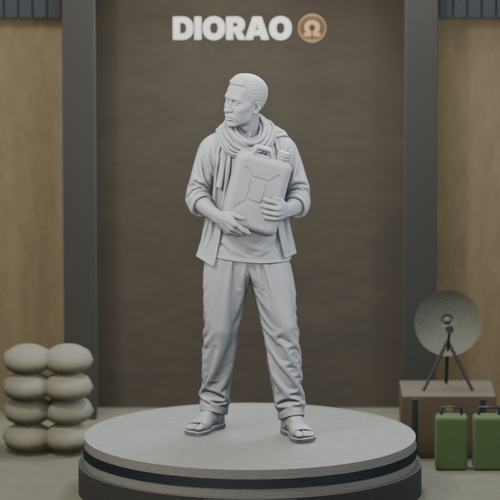 Civilian Water Carrier — actual STL on DIORAO display stage, enlarged framing; stage not included.