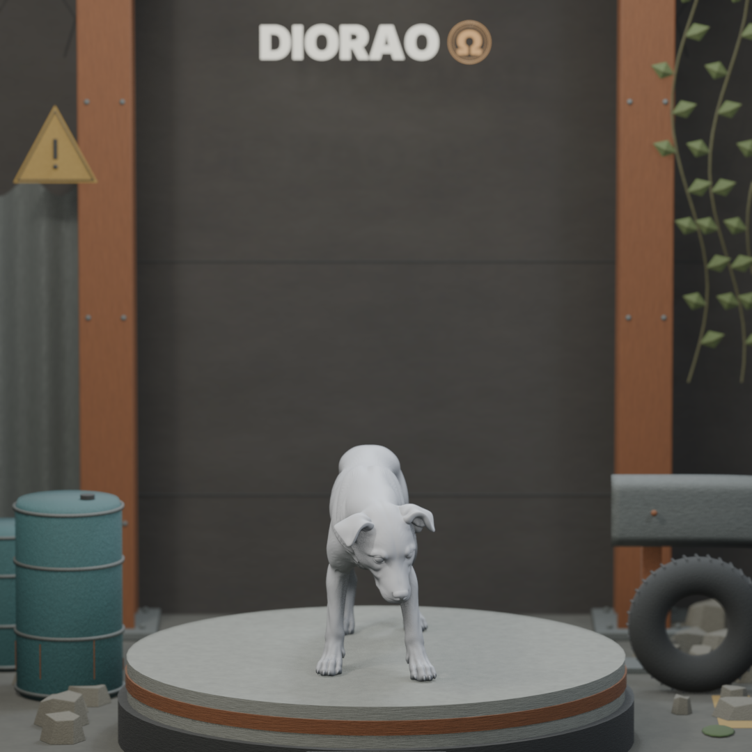 Scavenger Dog - actual STL on the DIORAO display stage, consistent physical scale. Scenery not included.