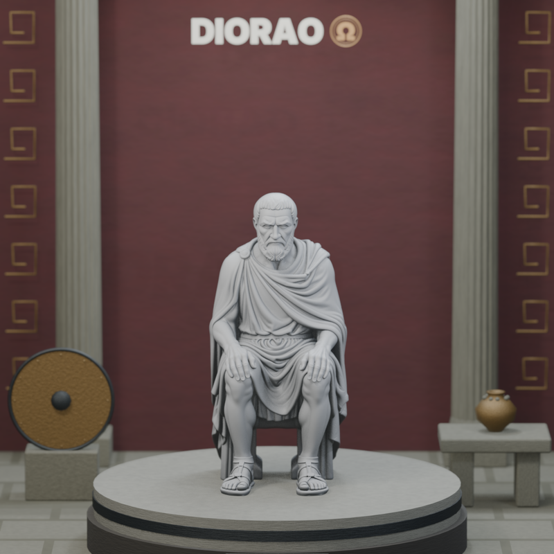 Gerousia Elder Seated — actual STL on the DIORAO display stage, consistent physical scale. Scenery not included.